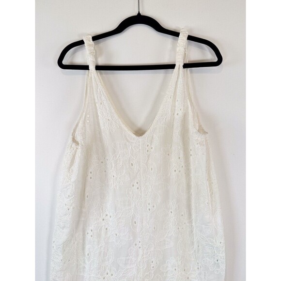 ZARA Womens Jumpsuit White Floral Eyelet V Neck Sleeveless Wide Leg Boho Large - Picture 7 of 11